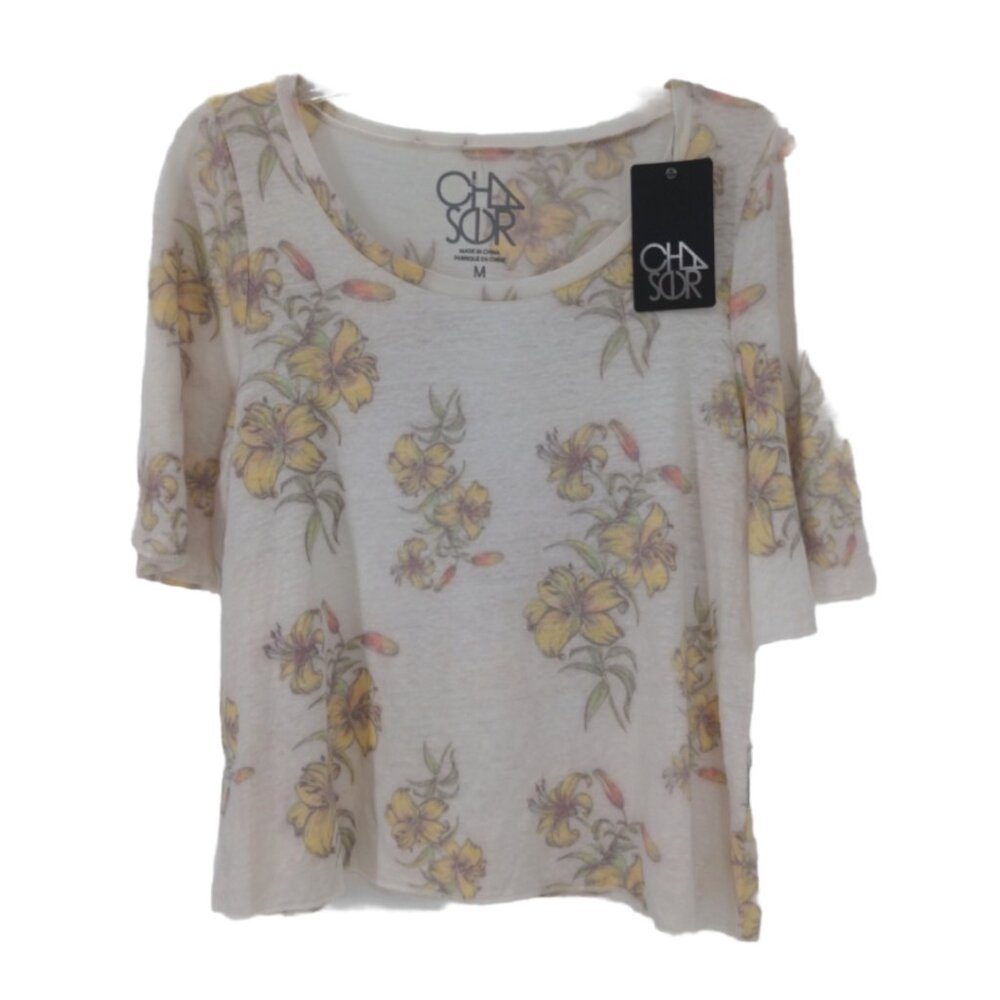 Chaser Top Womens M Linen Blend‎ Floral Flouncy Angel Sleeve Fairy Feminine
